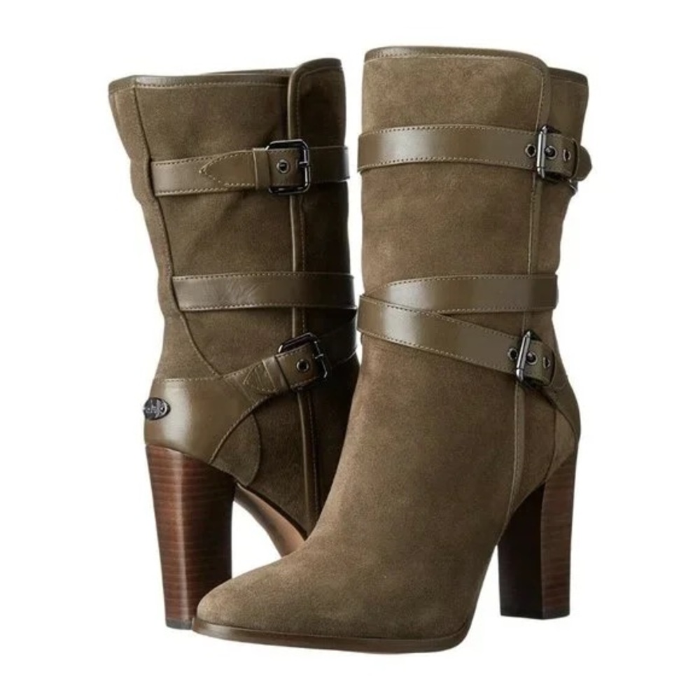 Coach Alexandra Fatigue Green Mid-Calf Bootie Olive Heeled Boots